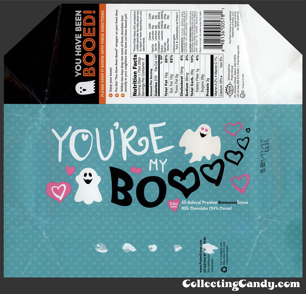 Praim - You're My Boo - Booed - 3.5 oz milk chocolate Halloween wrapper - October 2016