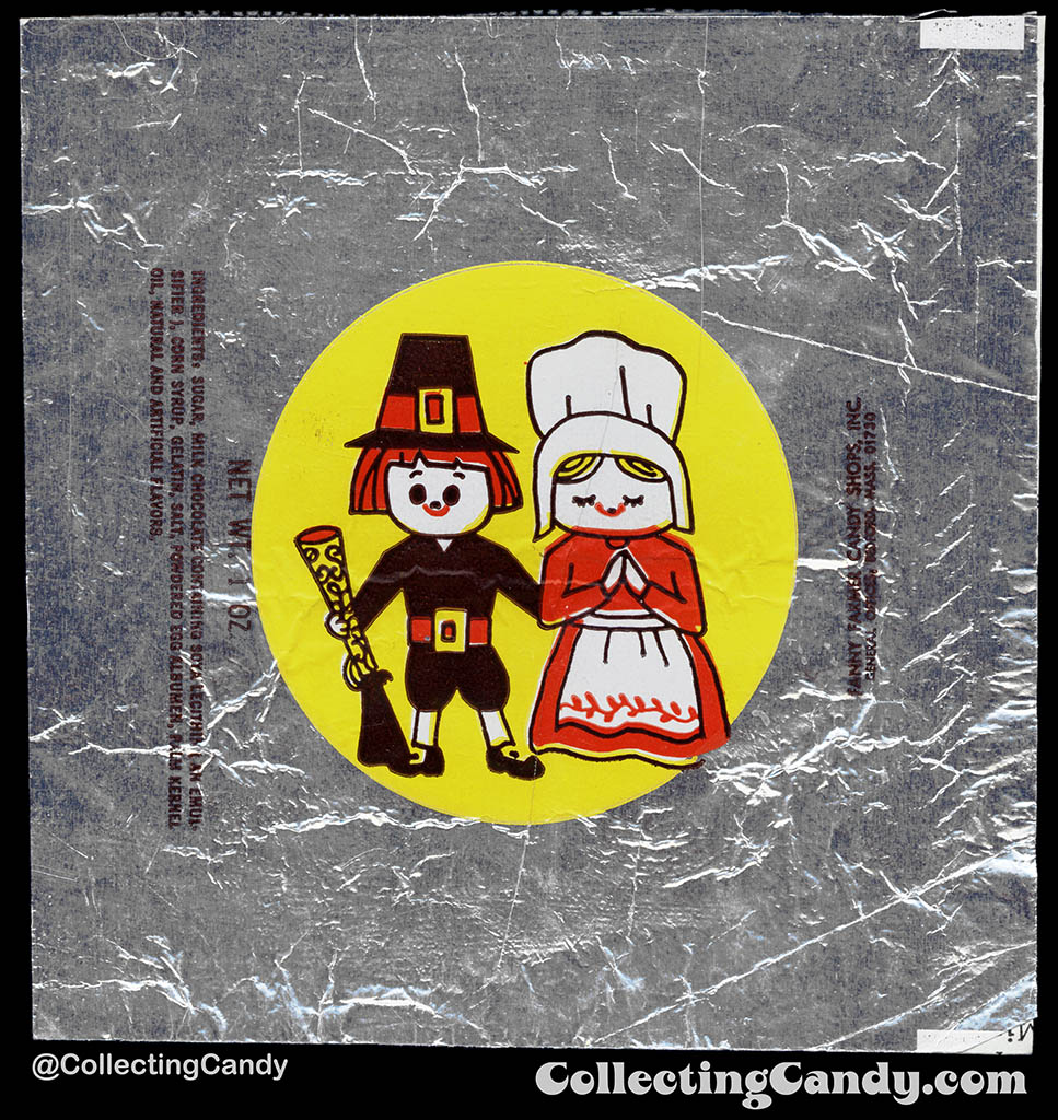 Fanny Farmer - Thanksgiving Pilgrims - 1oz foil chocolate candy wrapper - circa 1980