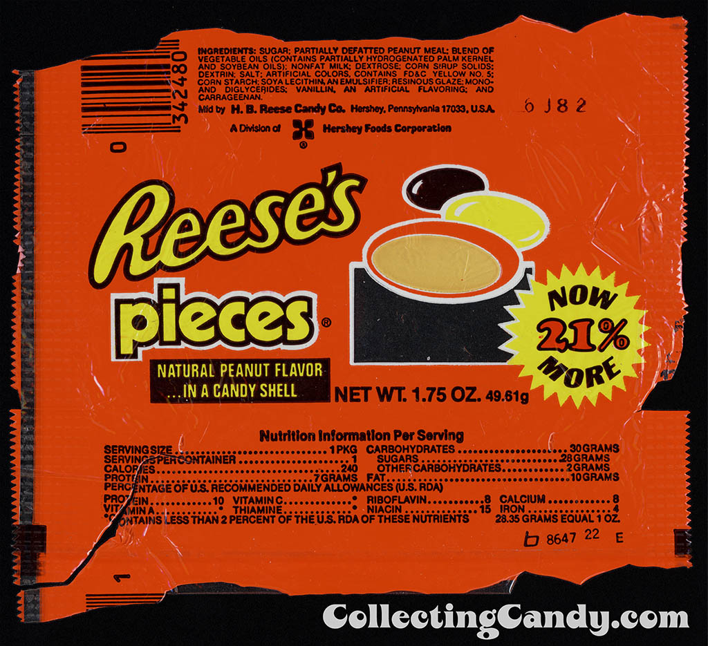 Hershey - Reese's Pieces - Now 21% More - 1.75 oz candy package - 1982