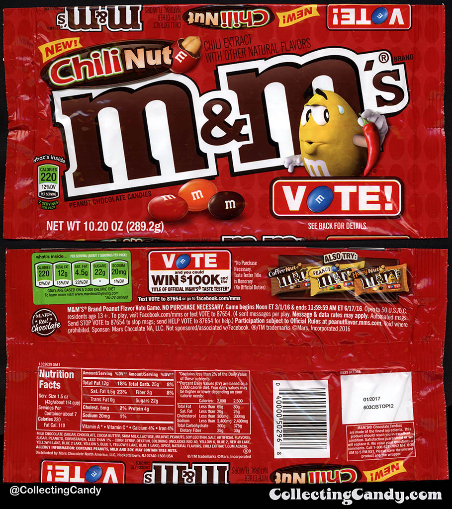 Mars - M&M's - Chili Nut - NEW - Vote - 10.20 oz candy package - Spring 2016