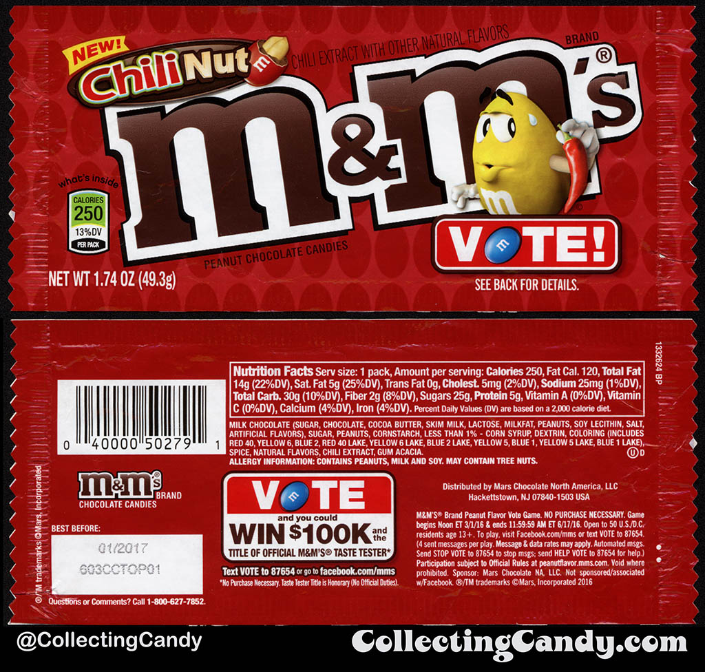 Mars - M&M's - Chili Nut - NEW - Vote - 1.74 oz candy package - Spring 2016