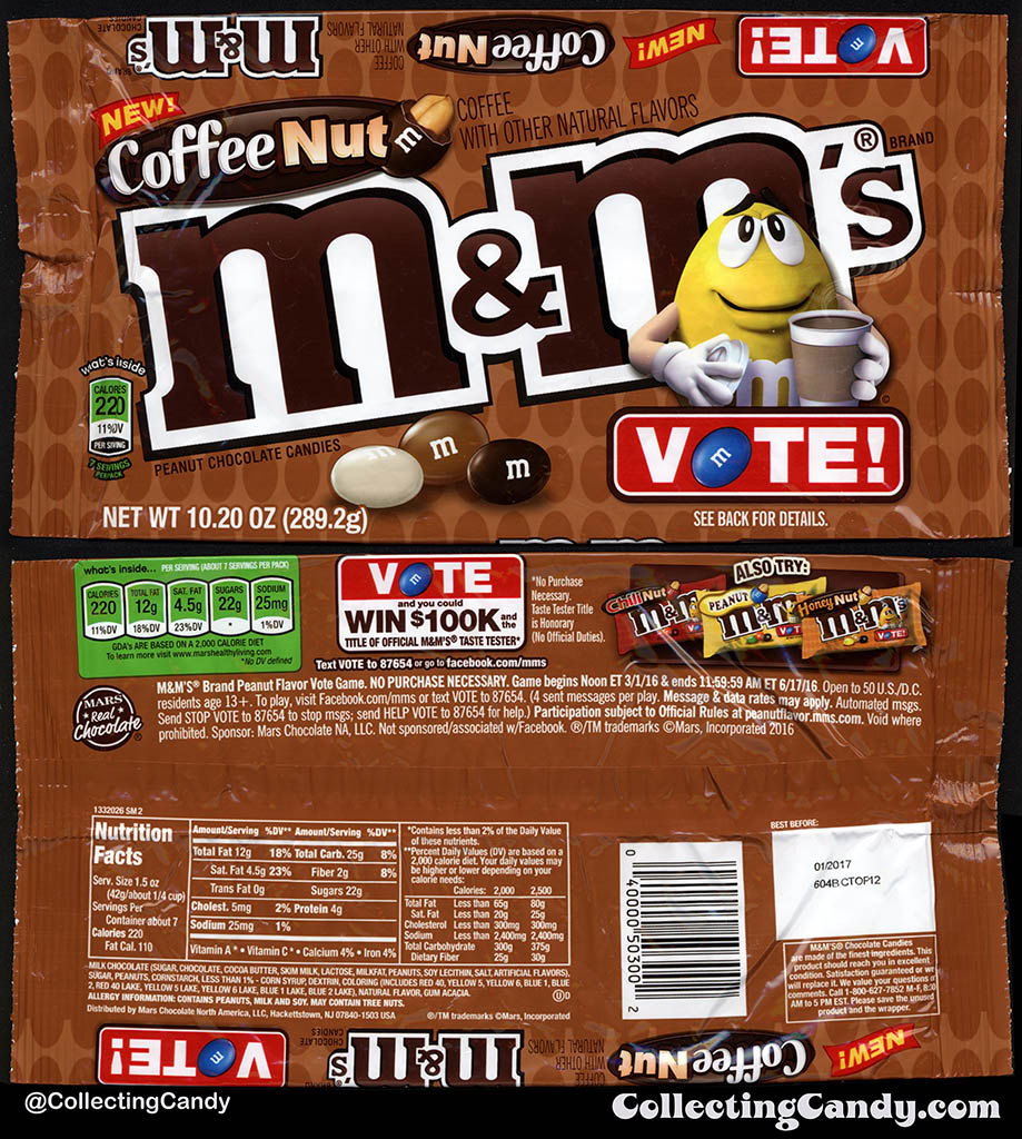 Mars - M&M's - Coffee Nut - NEW - Vote - 10.20 oz candy package - Spring 2016