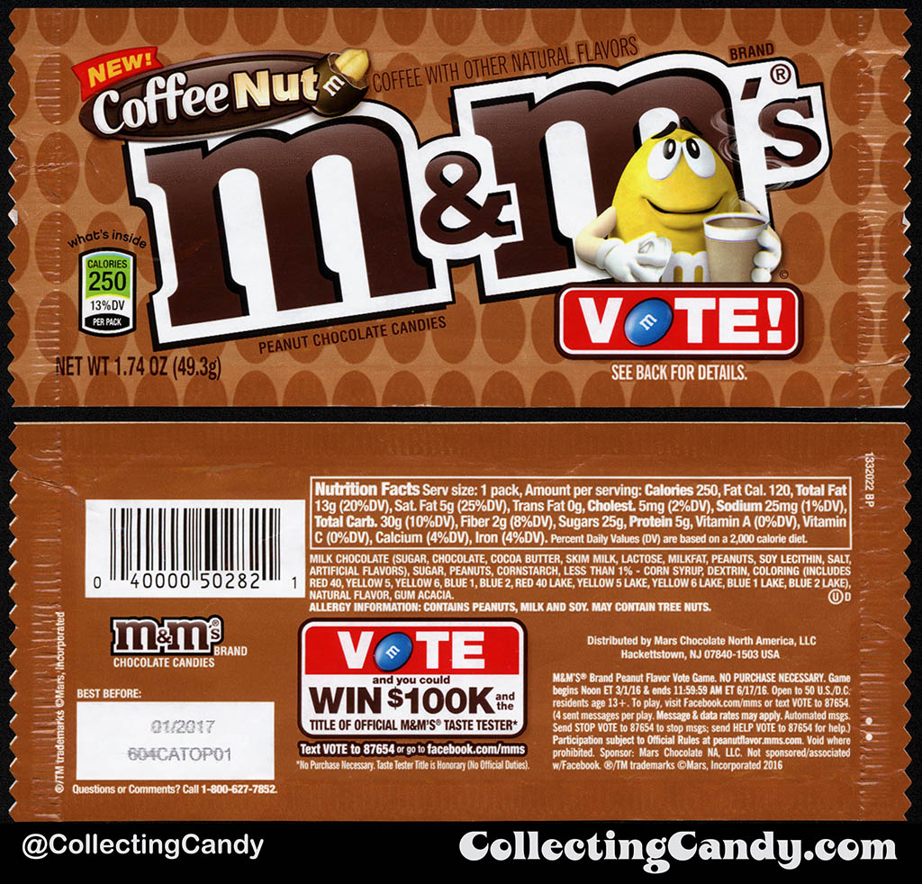 Mars - M&M's - Coffee Nut - NEW - Vote - 1.74 oz candy package - Spring 2016