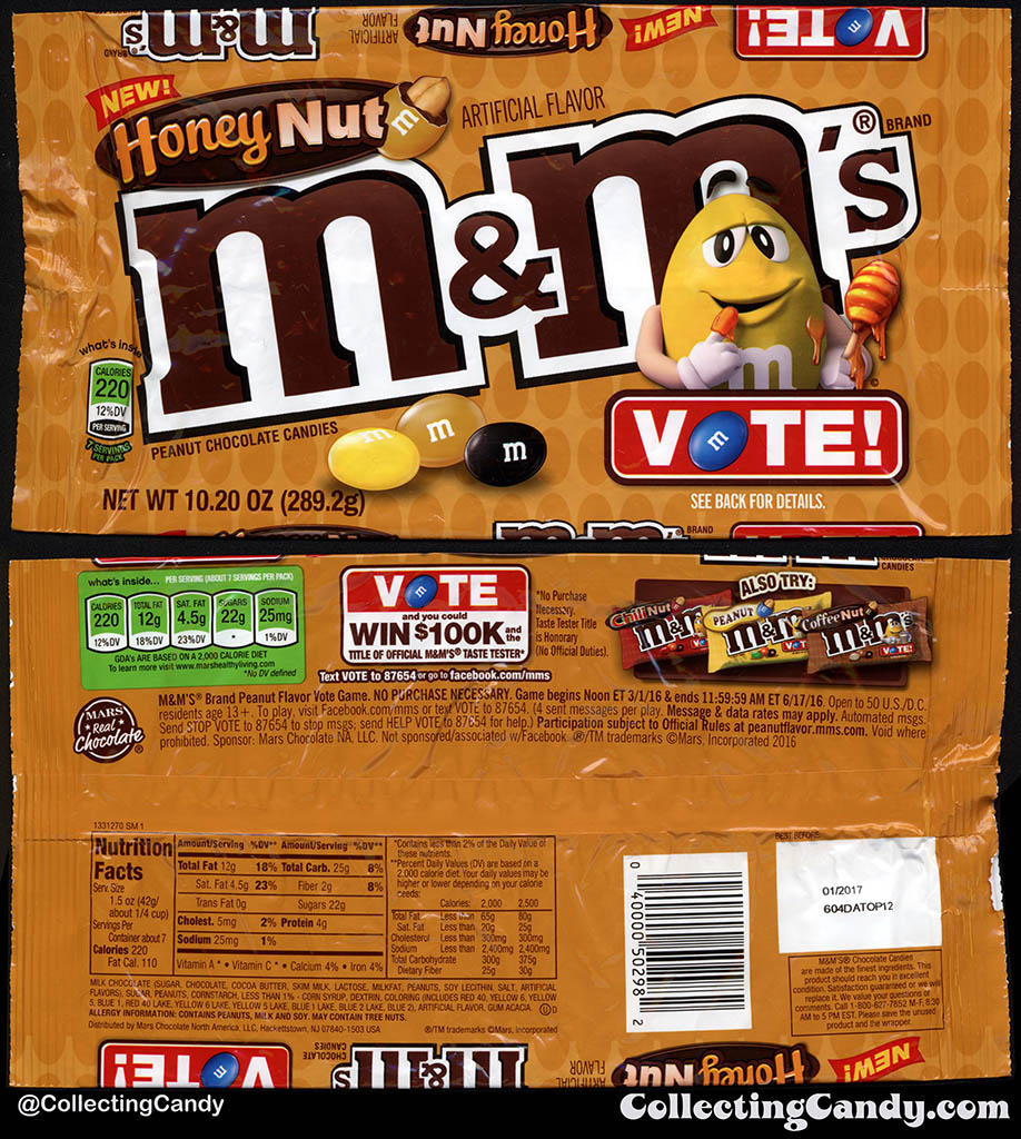 Mars - M&M's - Honey Nut - NEW - Vote - 10.20 oz candy package - Spring 2016