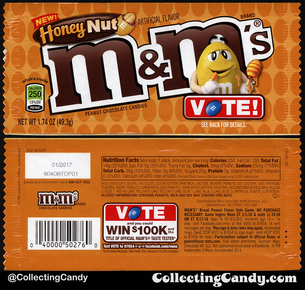 Mars - M&M's - Honey Nut - NEW - Vote - 1.74 oz candy package - Spring 2016