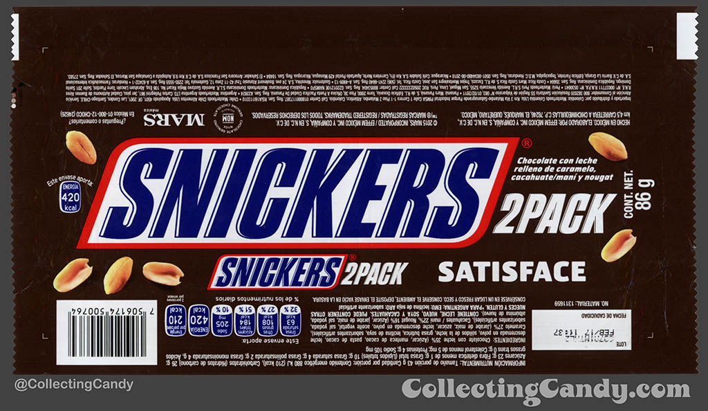 Mexico - Mars - Snickers 2 Pack - Satisface - 86 g bar wrapper - 2016