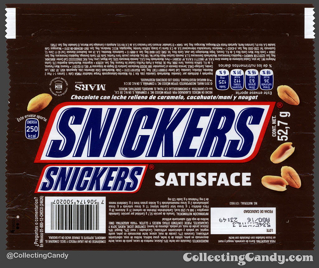 Mexico - Mars - Snickers - Satisface - 52,7 g bar wrapper - 2016