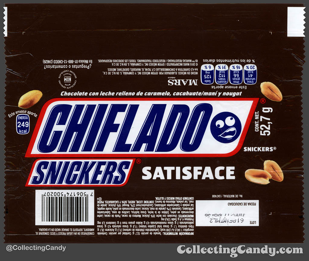 Mexico - Mars - Snickers - Satisface - Chiflado Emoji - Crazy - 52,7 g bar wrapper - 2016