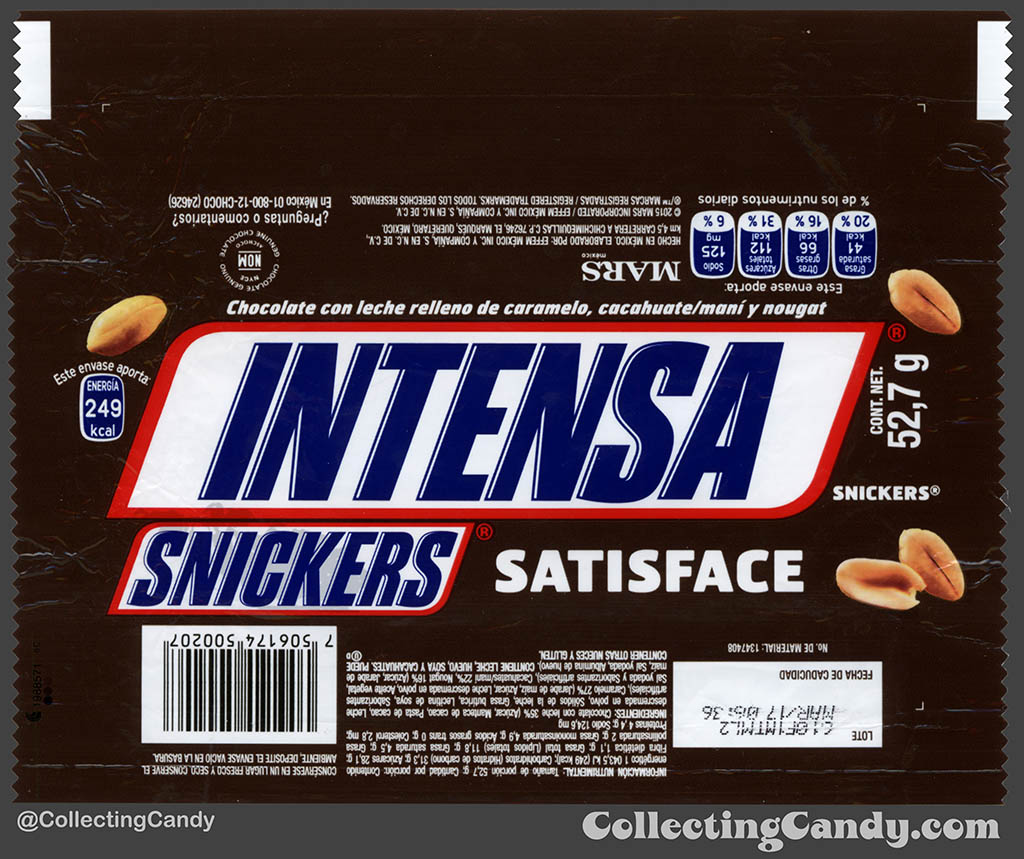 Mexico - Mars - Snickers - Satisface - Intensa - Intense - 52,7 g bar wrapper - 2016