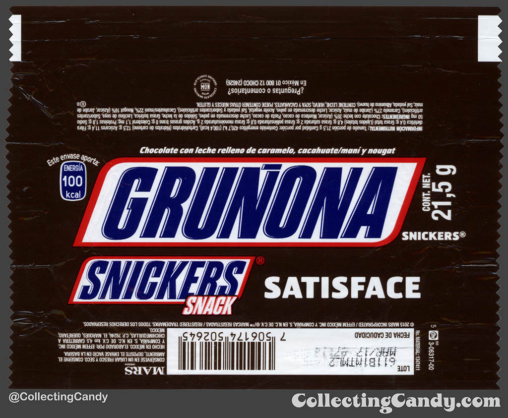 Mexico - Mars - Snickers Snack Size - Satisface - Grunona - Grumpy - 21,5 g bar wrapper - 2016