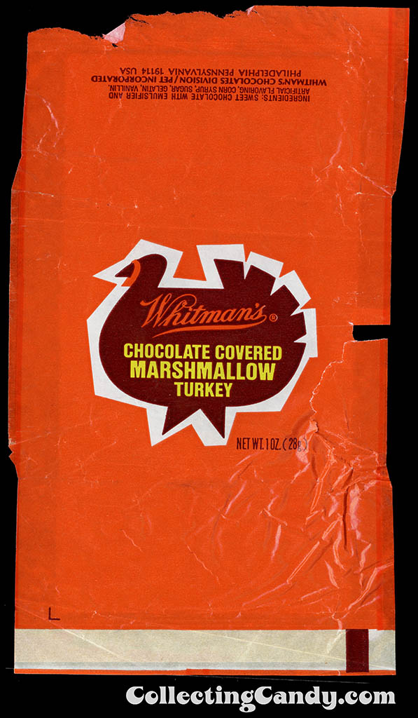 Whitman's - Chocolate Covered Marshmallow Turkey - candy wrapper - 1979